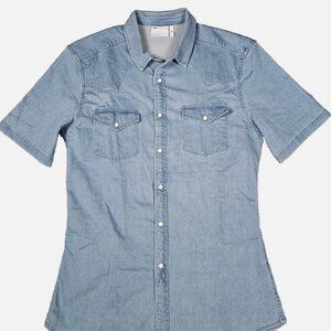 ASOS Mens LARGE Short Sleeve Slim Fit Western Denim Shirt